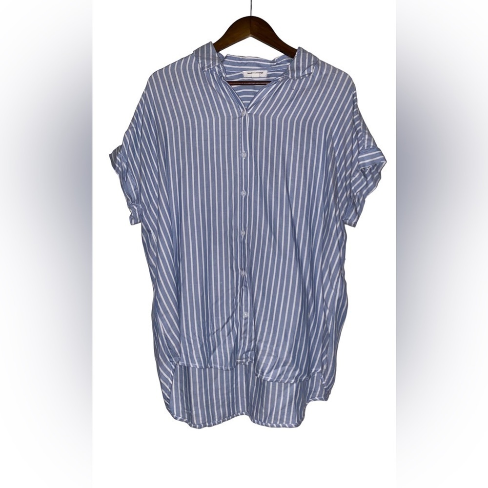 Beachlunchlounge Women Spencer Stripe Popover Camp Shirt L Casual Button Up